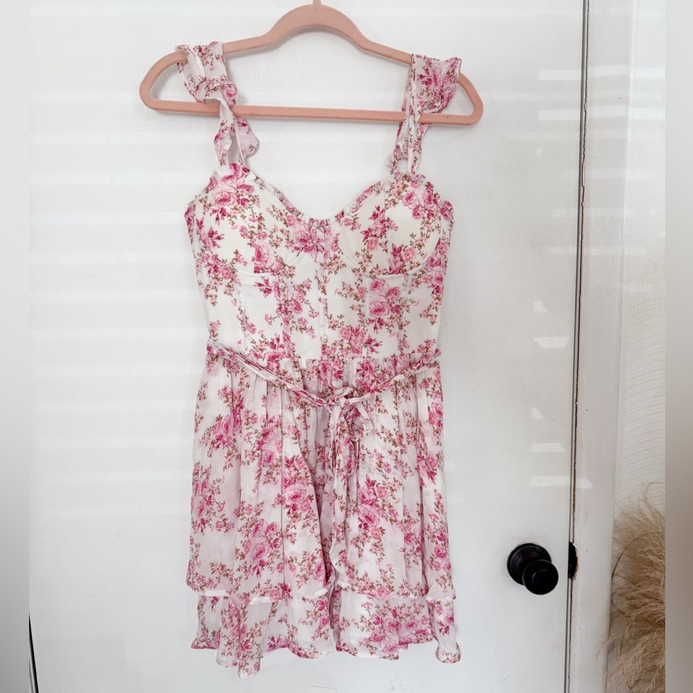 Altar'd State Pink Melney Floral Ruffle Mini Dress Summer Spring Fairycore sizeM - Picture 3 of 7